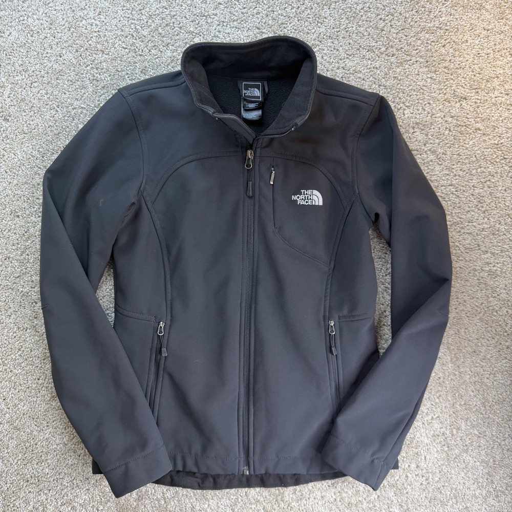 The North Face Jacket Womens Small Black Softshell Fleece Lined Full Zip Pockets